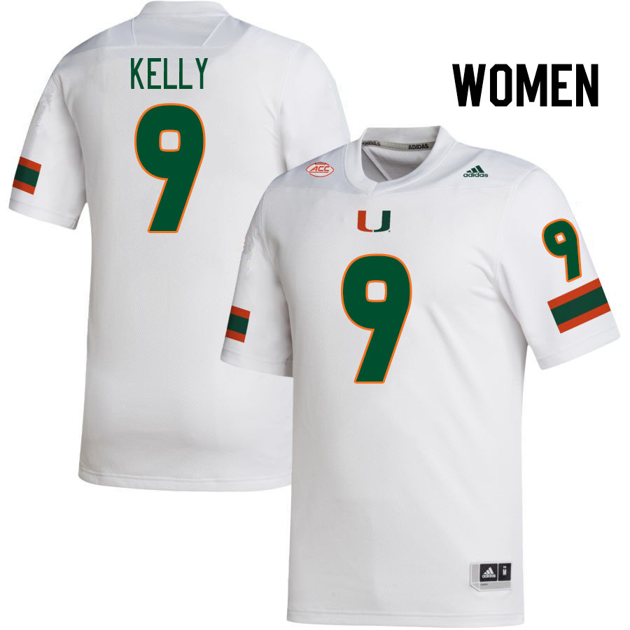 Women #9 Nyjalik Kelly Miami Hurricanes College Football Jerseys Stitched-White - Click Image to Close
